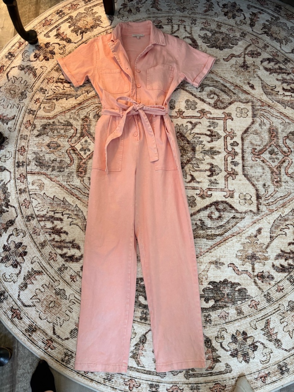 Utility Short-Sleeve Jumpsuit in Blush Pink